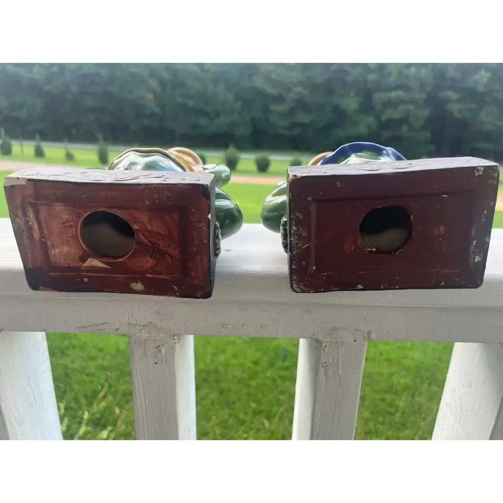 Vintage Ceramic Frog Candle Holder Pair